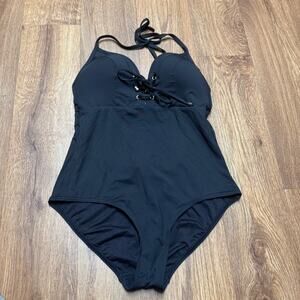 Niptuck Womens Solid Black One Piece Lace Up Open Back Swim Suit Size 6 Small